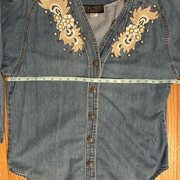 Denim shirt with lace and gem details by Marshall Rousso - Picture 6 of 6